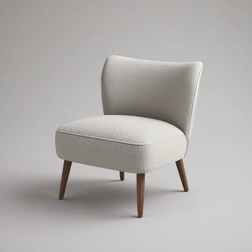 Čalouněné lounge křeslo s oblým opěradlem, buklé potahem a nohami z masivního kaučukovníku, krémové/ořechově hnědé, 70 × 72 × 82 cm