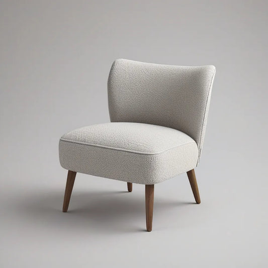 Čalouněné lounge křeslo s oblým opěradlem, buklé potahem a nohami z masivního kaučukovníku, krémové/ořechově hnědé, 70 × 72 × 82 cm