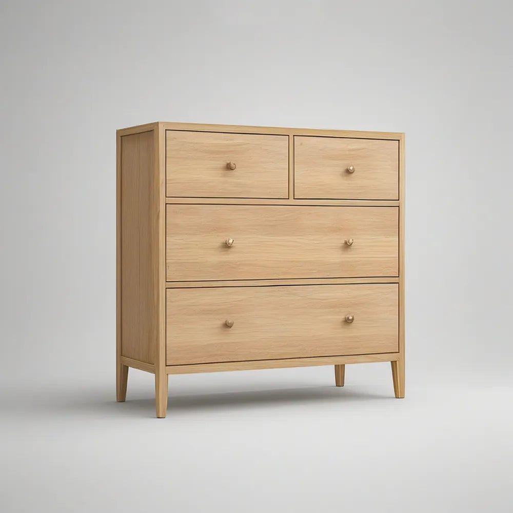 Komoda se 4 zásuvkami z MDF s dubovou dýhou, přírodní světlý dub, 90 × 40 × 100 cm