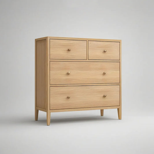 Komoda se 4 zásuvkami z MDF s dubovou dýhou, přírodní světlý dub, 90 × 40 × 100 cm